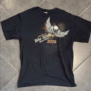 Vintage 2009 Black Graphic T-Shirt with Skull Design Myrtle Beach Bike Week